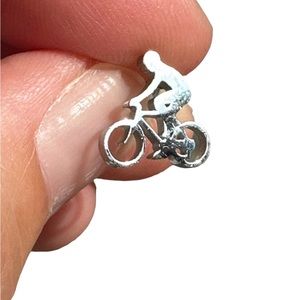 Bicyclist Silver Stud Cut Metal Earrings